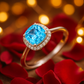 Elegant 925 Silver Blue Zircon Halo Ring for Women – Stylish Cushion Cut Finger Ring for Party & Daily Wear