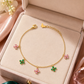 Gold-Plated Pink & Green CZ Floral Charm Bracelet