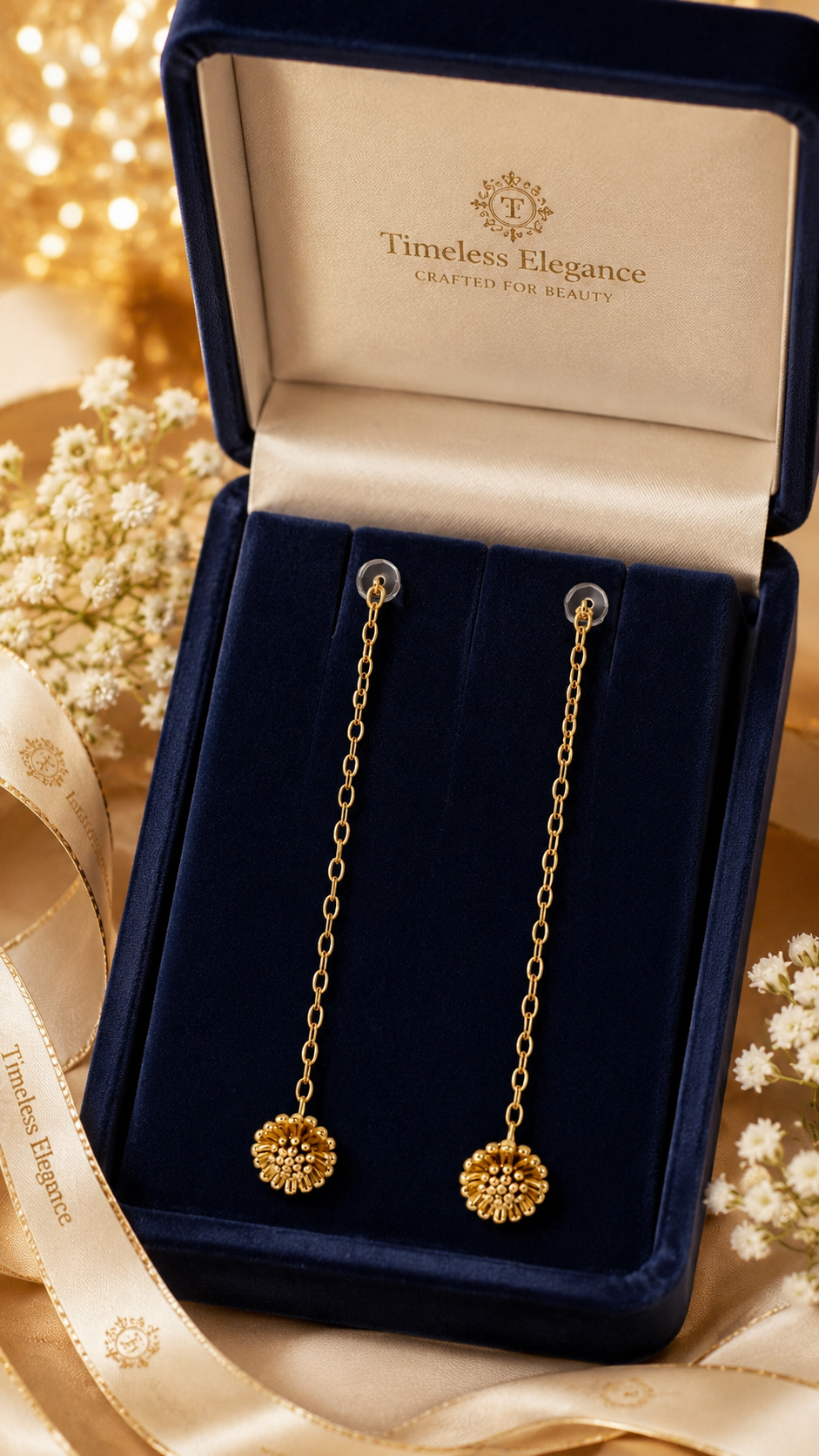 Long Chain Floral Ball Earrings