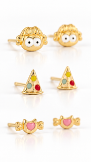 Cute Girl, Pizza Candy Stud Earrings Set – 3 Pairs - Aaryahi Silver jewellery product photo