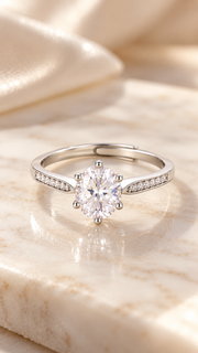 Silver CZ Round Solitaire Pavé Adjustable Ring