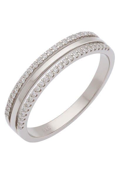 Elegant 925 Silver Double Line Zircon Band Ring for Women – Classic Everyday & Party Wear Finger Ring