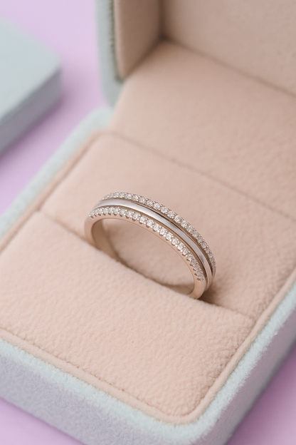 Elegant 925 Silver Double Line Zircon Band Ring for Women – Classic Everyday & Party Wear Finger Ring