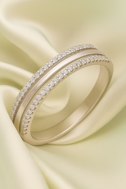 Elegant 925 Silver Double Line Zircon Band Ring for Women – Classic Everyday & Party Wear Finger Ring