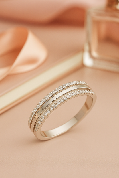 Elegant 925 Silver Double Line Zircon Band Ring for Women – Classic Everyday & Party Wear Finger Ring