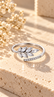 925 Silver CZ Marquise Leaf Adjustable Ring