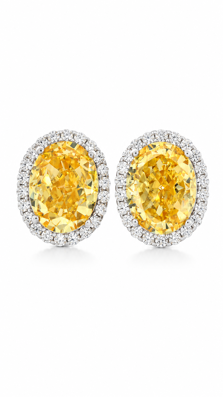 Yellow Halo Oval Earrings