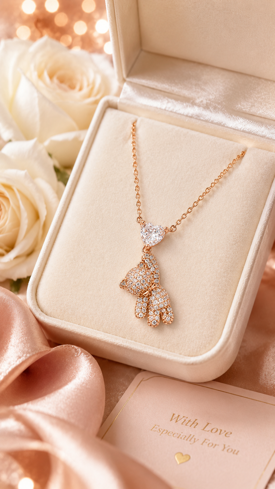 Rose Gold Teddy Bear Necklace