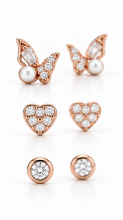 Butterfly Pearl,Heart & Solitaire Earrings Set - Aaryahi Silver jewellery product photo