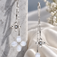 Silver Flower Long Drop Earrings