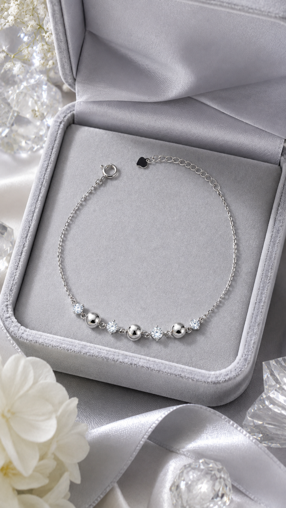 Silver Triple Bead Station Bracelet