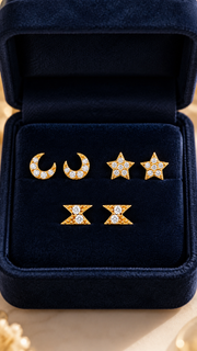 Moon, Star Stud Earrings Set - Aaryahi Silver jewellery product photo