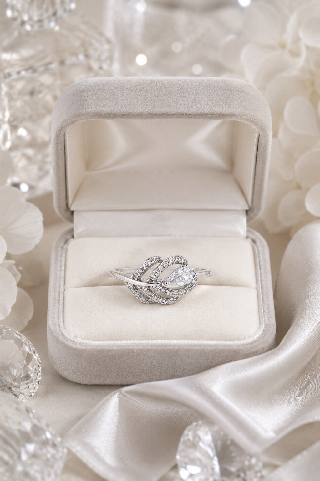 Pear-Cut CZ Swirl Pavé Ring