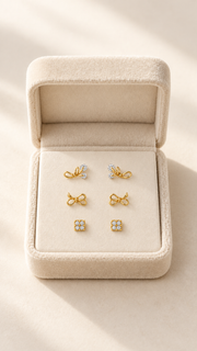 Bow, Open Bow Square Stud Earrings Set - Aaryahi Silver jewellery product photo