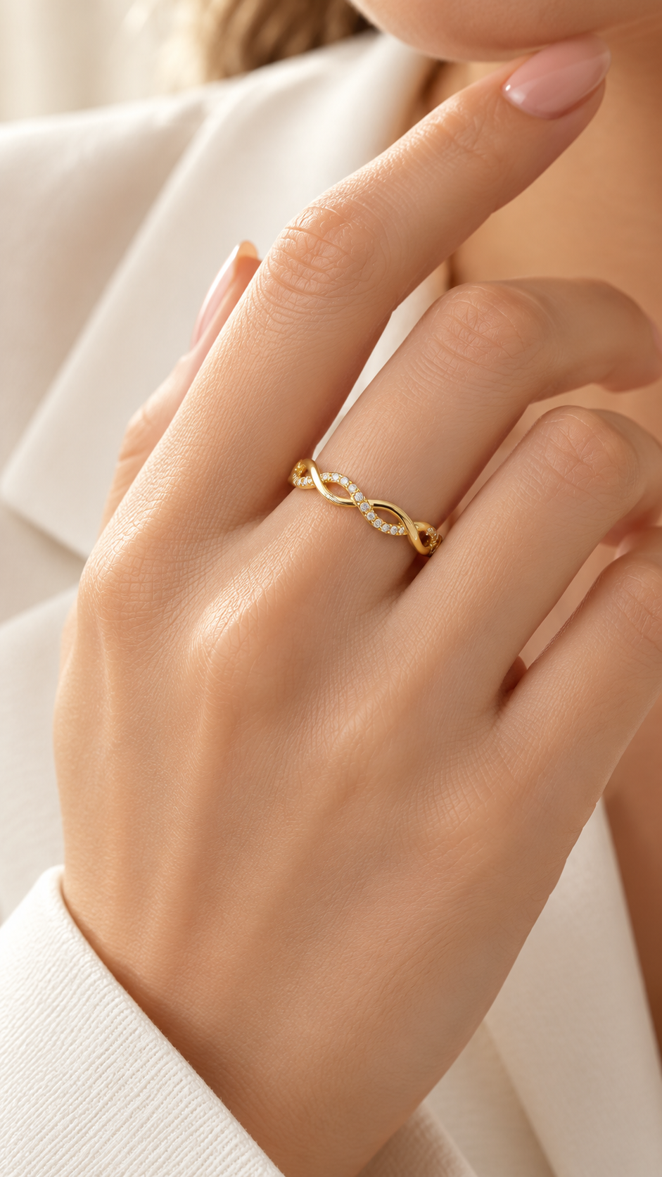 Gold CZ Infinity Twist Ring
