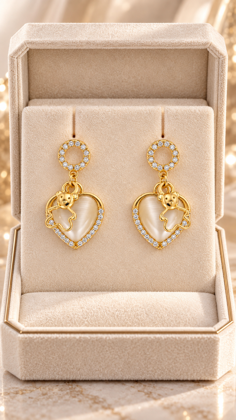 Gold Heart Teddy Earrings