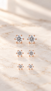 Solitaire Stud Earrings Set – 3 Sizes - Aaryahi Silver jewellery product photo