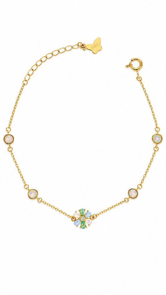 Multicolor Opal Flower Station Chain Bracelet