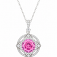 Elegant Silver Pink Halo Pendant Necklace