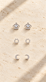 Heart Crown,Sunburst Moon Stud Earrings 3 Pairs - Aaryahi Silver jewellery product photo