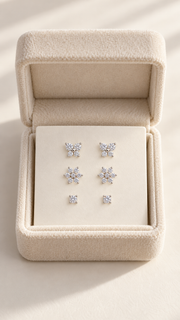 Butterfly, Flower Solitaire Stud Earrings Set - Aaryahi Silver jewellery product photo