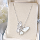 Elegant Silver Mother of Pearl & CZ Butterfly Pendant Necklace