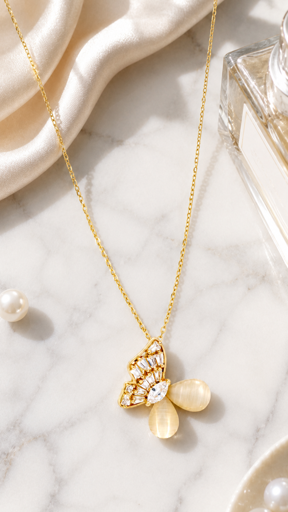 Golden Butterfly Gem Necklace