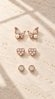 Butterfly Pearl,Heart & Solitaire Earrings Set - Aaryahi Silver jewellery product photo