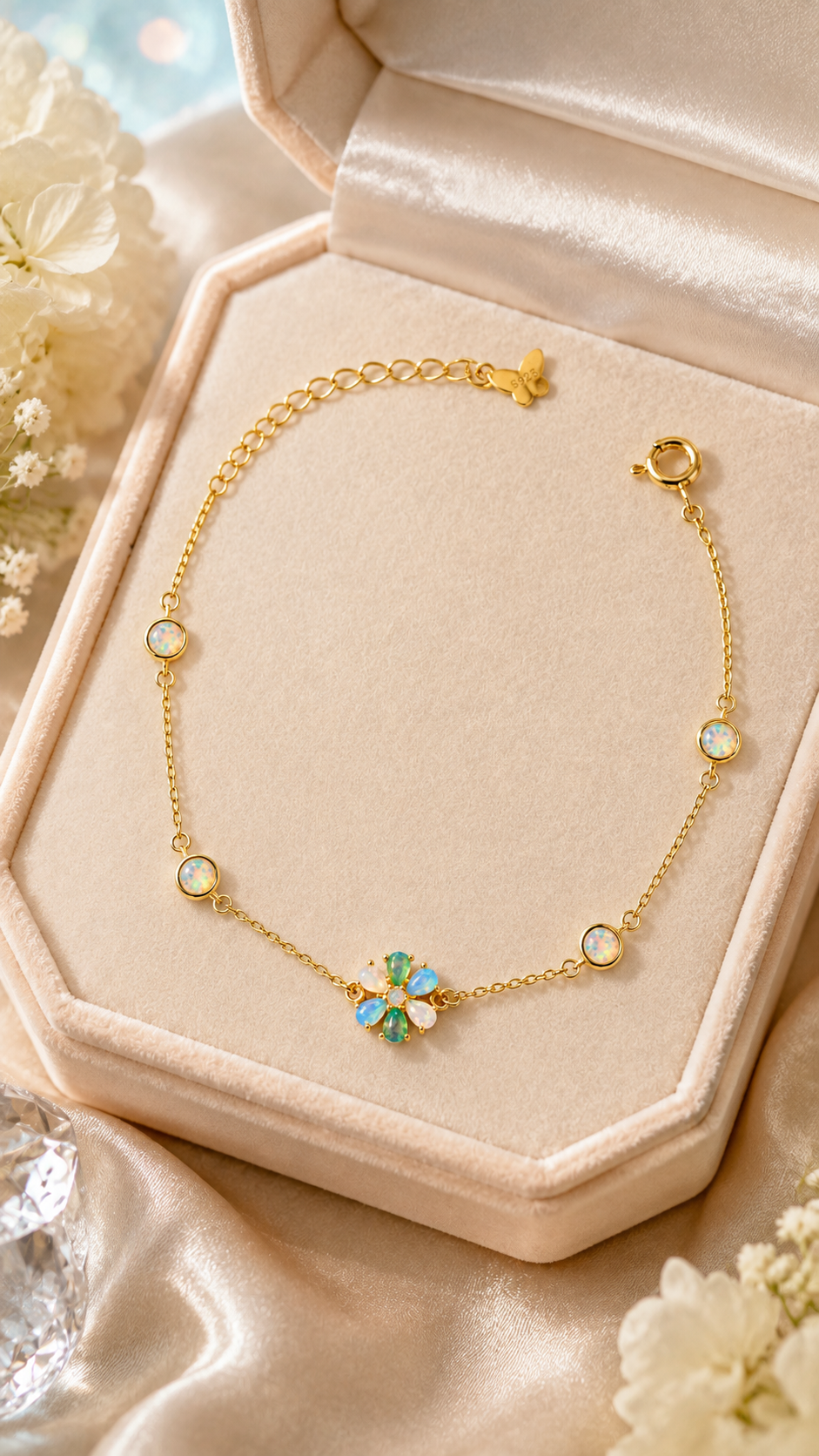 Multicolor Opal Flower Station Chain Bracelet