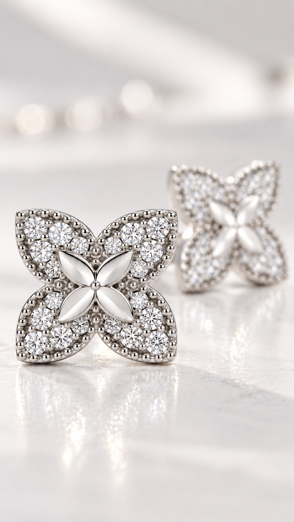 Silver Four-Petal Earrings