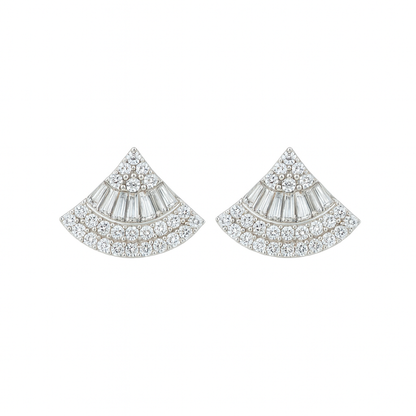 Silver Luxury Fan-Shape CZ Stud Earrings for Women