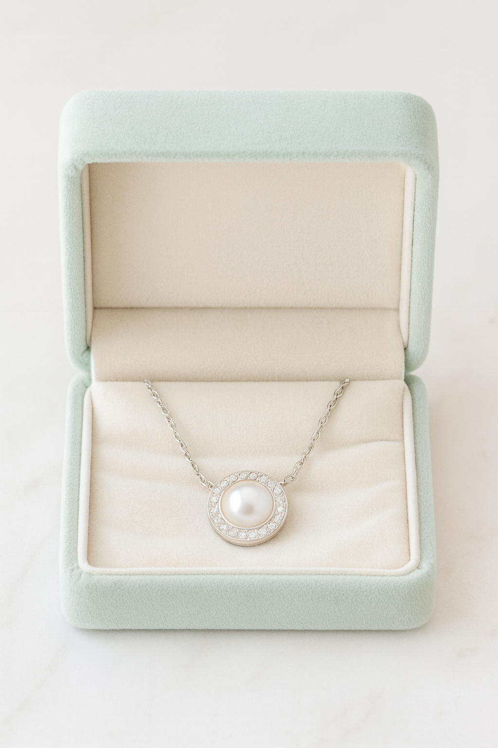 Round Pearl Zircon Pendant Necklace for Women 925 Silver Finish Elegant Daily and Party Wear Chain