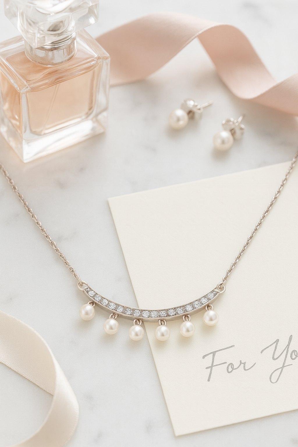 Pearl Drop Zircon Necklace for Women 925 Silver Finish Elegant Chain Pendant for Daily and Party Wear