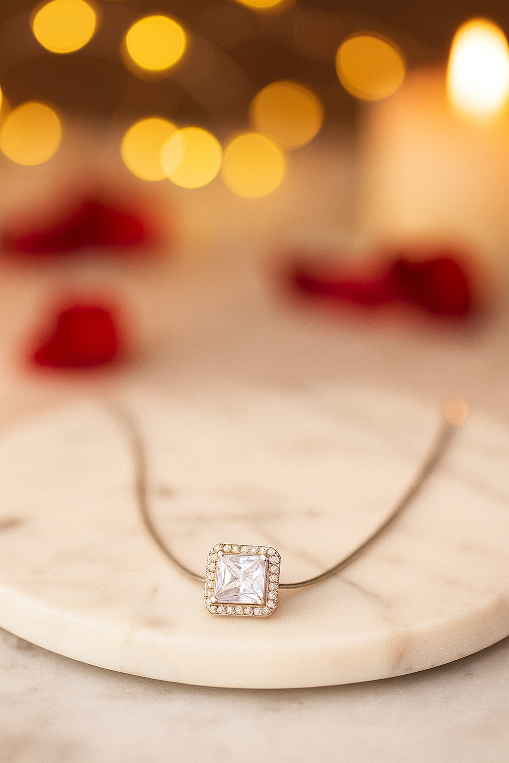 Square Solitaire Zircon Pendant Necklace for Women 925 Silver Finish Elegant Daily and Party Wear Chain