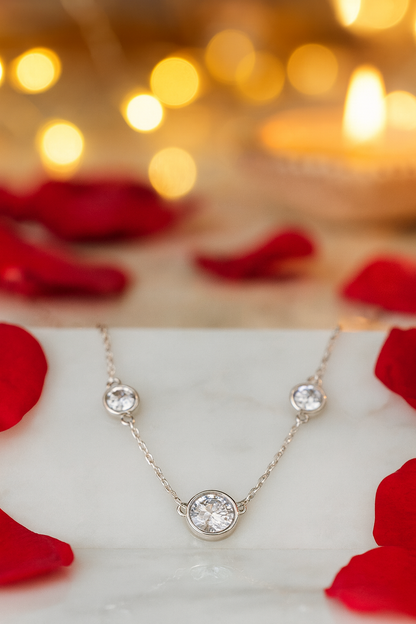 Triple Zircon Necklace for Women 925 Silver Finish Elegant Minimal Daily Wear Chain