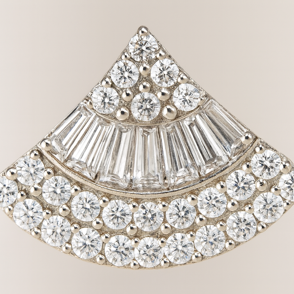 Silver Luxury Fan-Shape CZ Stud Earrings for Women