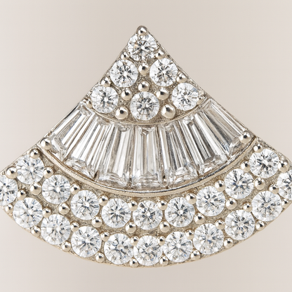 Silver Luxury Fan-Shape CZ Stud Earrings for Women