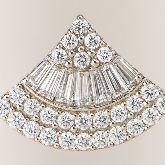 Silver Luxury Fan-Shape CZ Stud Earrings for Women