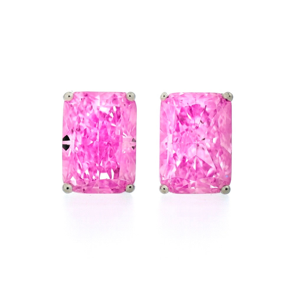 Pink Cushion-Cut Sparkle Stud Earrings for Women