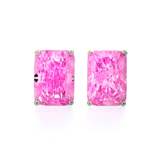 Pink Cushion-Cut Sparkle Stud Earrings for Women