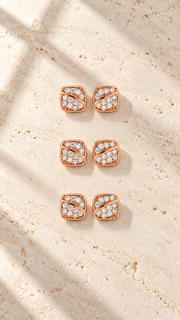 Square Pavé CZ Stud Earrings Set – 3 Pairs - Aaryahi Silver jewellery product photo