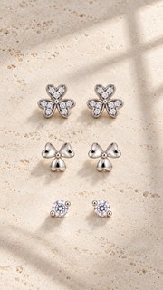 Clover, Plain Clover Solitaire Stud Earrings Set - Aaryahi Silver jewellery product photo