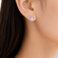 Elegant Silver Pink Heart Halo Stud Earrings