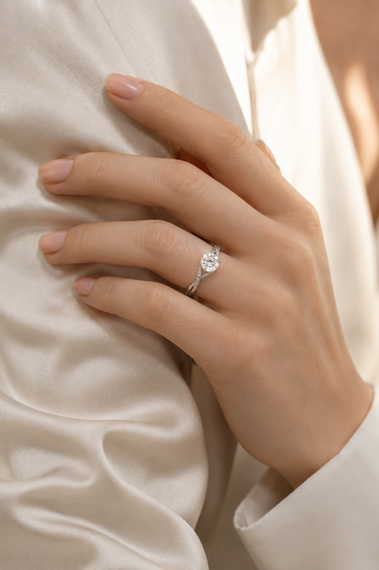 Round Solitaire Twist Band Ring