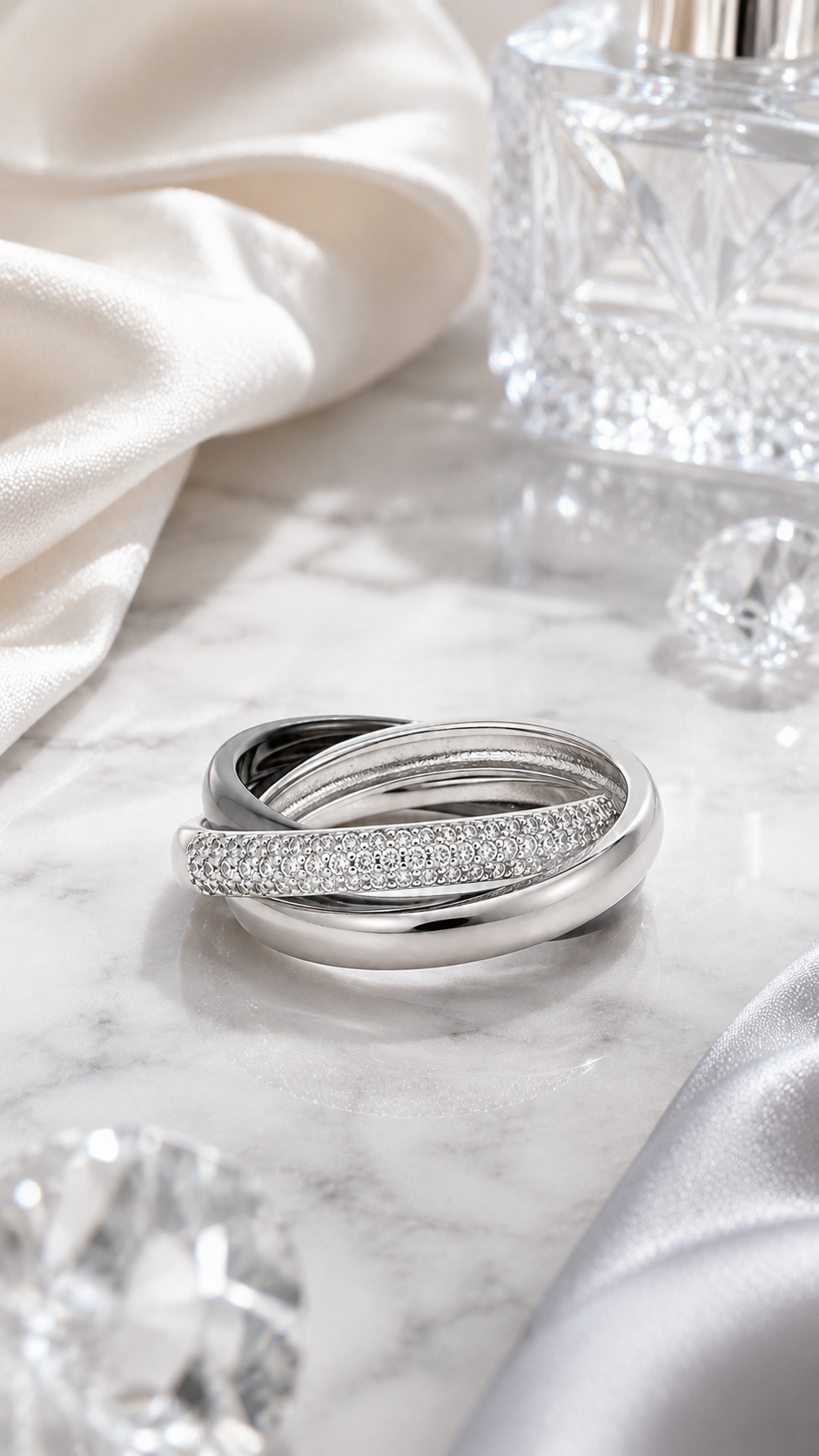 Triple Band White Ceramic Interlocking Ring