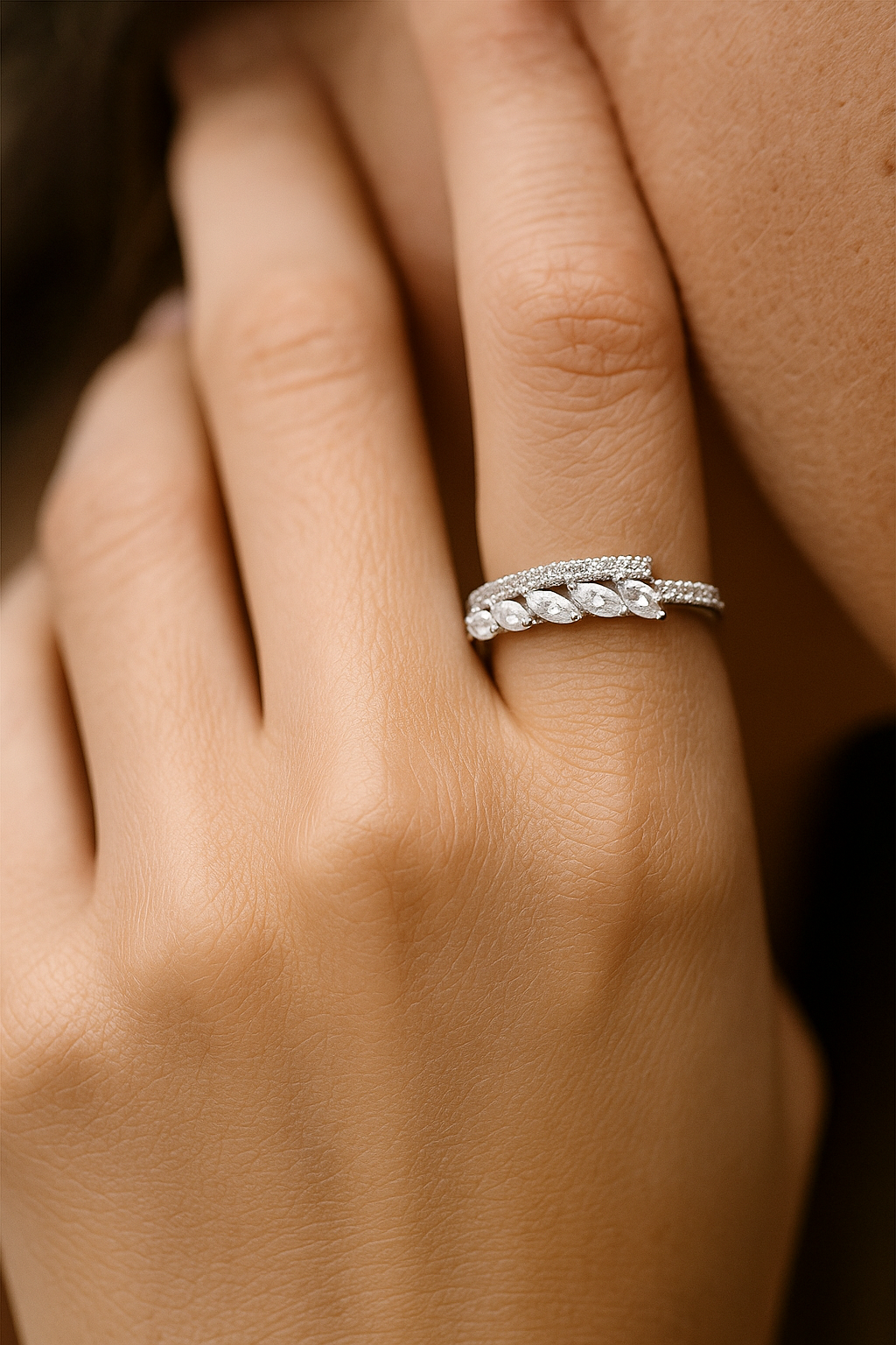 Stunning 925 Silver Dual Row Marquise Zircon Ring for Women – Elegant Party & Daily Wear Finger Ring