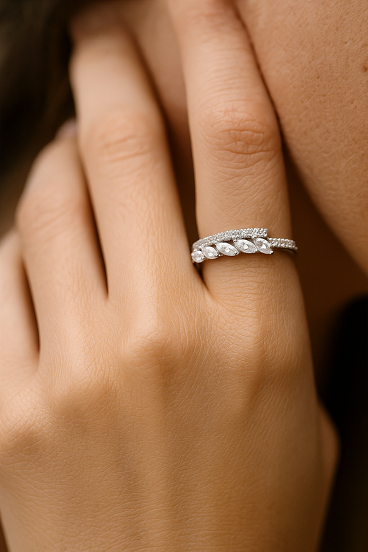 Stunning 925 Silver Dual Row Marquise Zircon Ring for Women – Elegant Party & Daily Wear Finger Ring