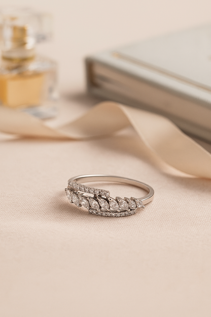 Stunning 925 Silver Dual Row Marquise Zircon Ring for Women – Elegant Party & Daily Wear Finger Ring