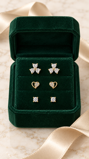 Three Heart Open Heart Solitaire Stud Earrings Set - Aaryahi Silver jewellery product photo