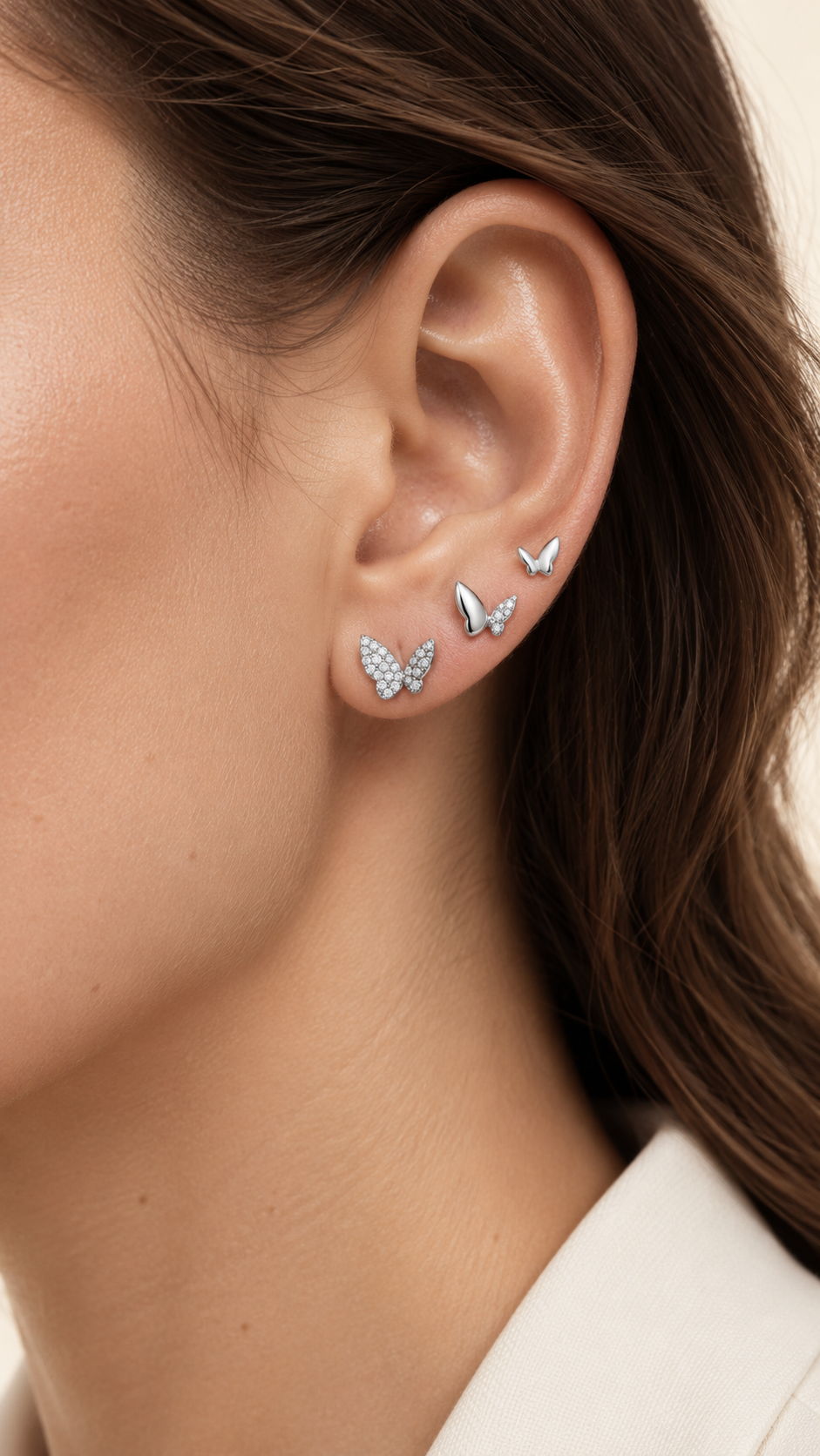 Butterfly, Half Plain Butterfly Stud Earrings Set - Aaryahi Silver jewellery product photo